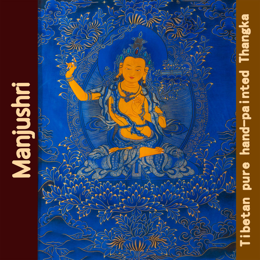 Hand-Painted Tibetan Thangka | Manjushri | Collectible Tibetan Art, Traditional Wall Decor for Home & Meditation Space