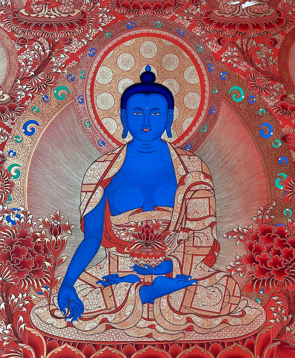 Hand-Painted Tibetan Thangka | Bhaisajyaguru| Collectible Tibetan Art, Traditional Wall Decor for Home & Meditation Space