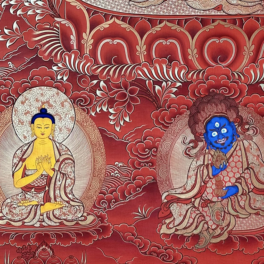 Hand-Painted Tibetan Thangka | Bhaisajyaguru| Collectible Tibetan Art, Traditional Wall Decor for Home & Meditation Space