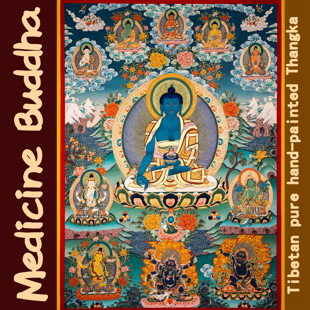 Hand-Painted Tibetan Thangka | Medicine Buddha | Collectible Tibetan Art, Traditional Wall Decor for Home & Meditation Space