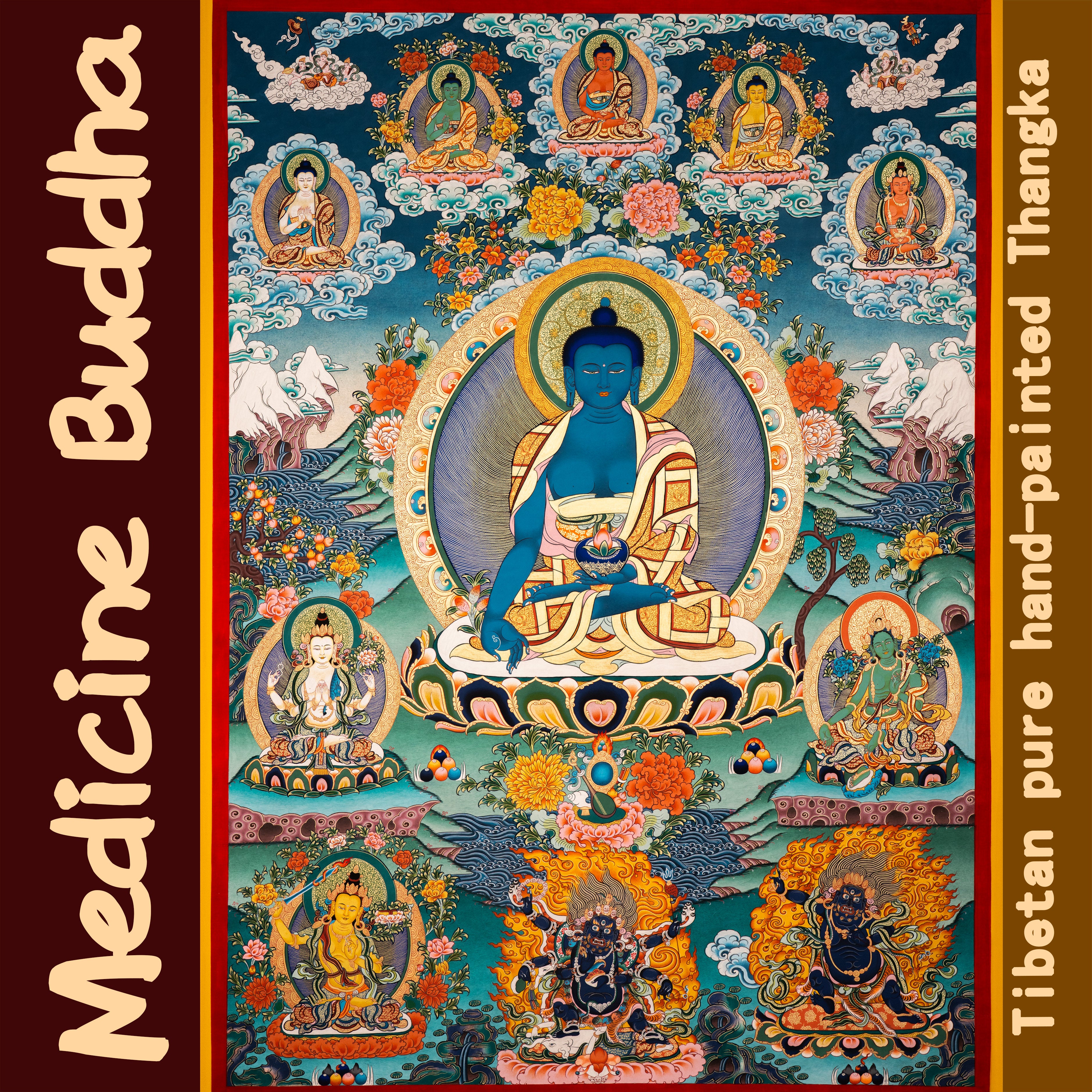 Hand-Painted Tibetan Thangka | Medicine Buddha | Collectible Tibetan Art, Traditional Wall Decor for Home & Meditation Space