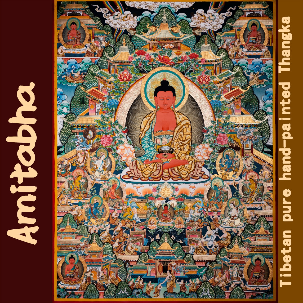 Hand-Painted Tibetan Thangka | Amitabha | Collectible Tibetan Art, Traditional Wall Decor for Home & Meditation Space
