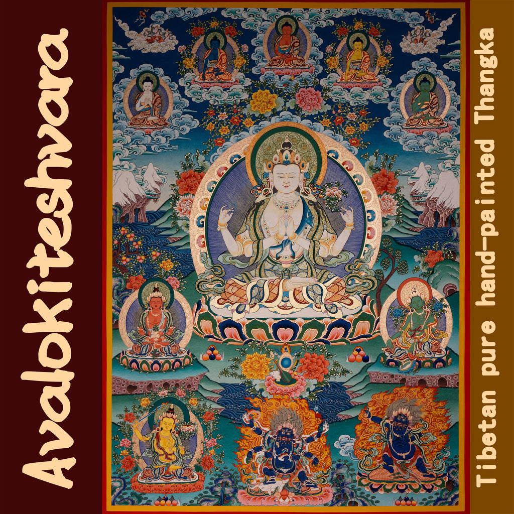 Hand-Painted Tibetan Thangka | Avalokiteshwara| Collectible Tibetan Art, Traditional Wall Decor for Home & Meditation Space