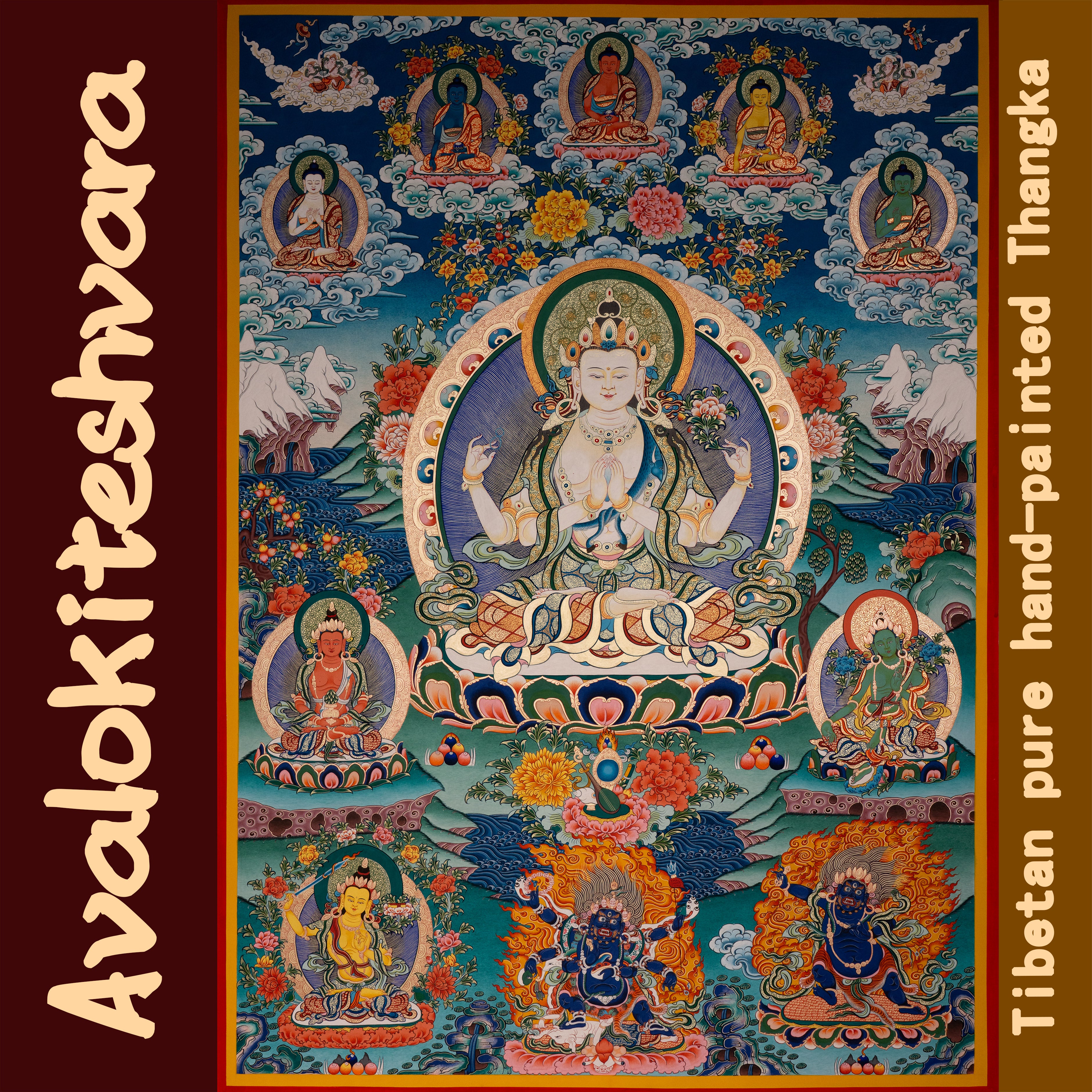 Hand-Painted Tibetan Thangka | Avalokiteshwara| Collectible Tibetan Art, Traditional Wall Decor for Home & Meditation Space