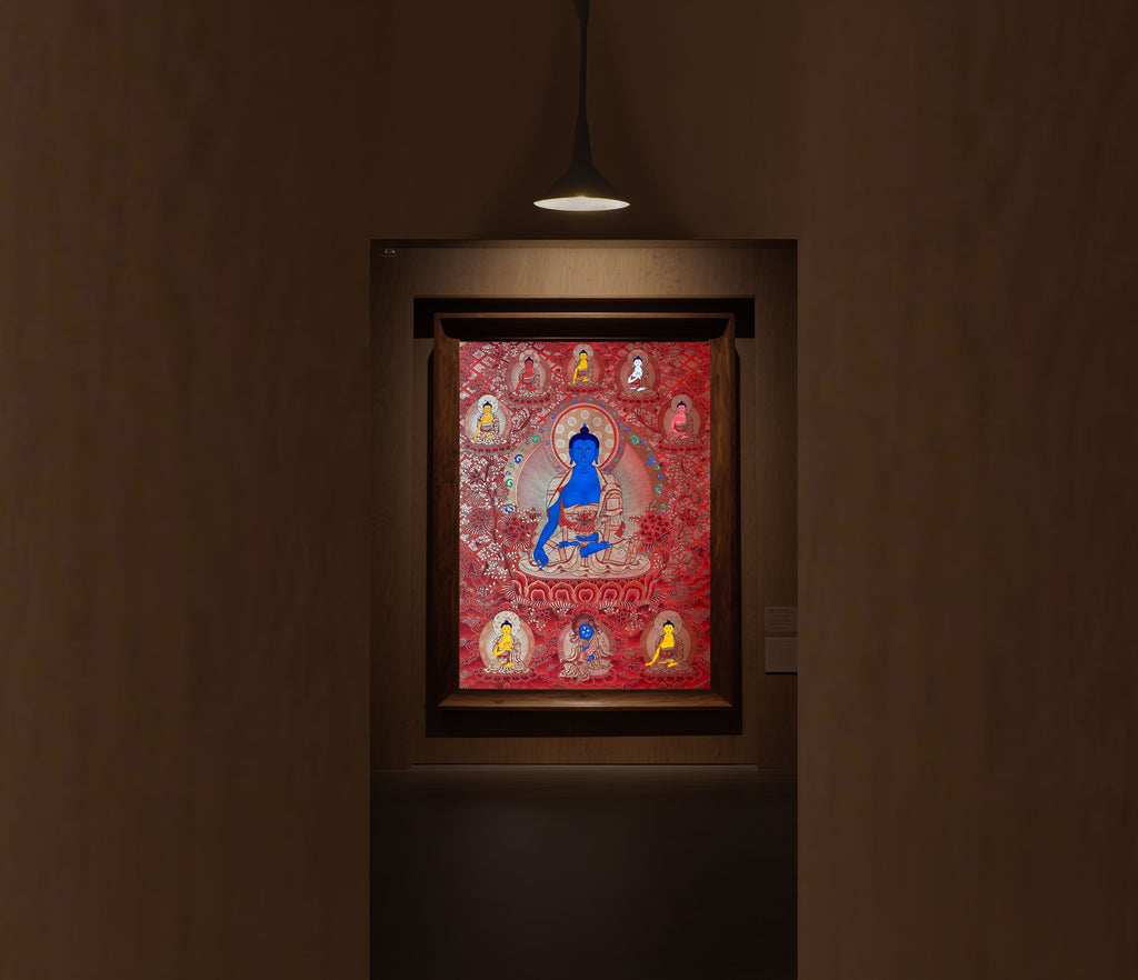Hand-Painted Tibetan Thangka | Bhaisajyaguru| Collectible Tibetan Art, Traditional Wall Decor for Home & Meditation Space