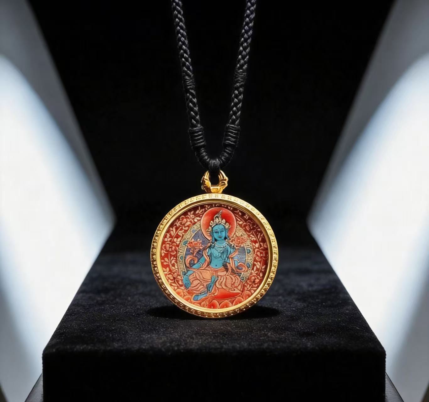 |Green Tara Red Thangka Pendant |Tibetan Thangka Pendant Necklace | Traditional Hand-Painted Tibetan Cultural Art Jewelry | Natural Mineral Pigments | Limited Edition Craft|