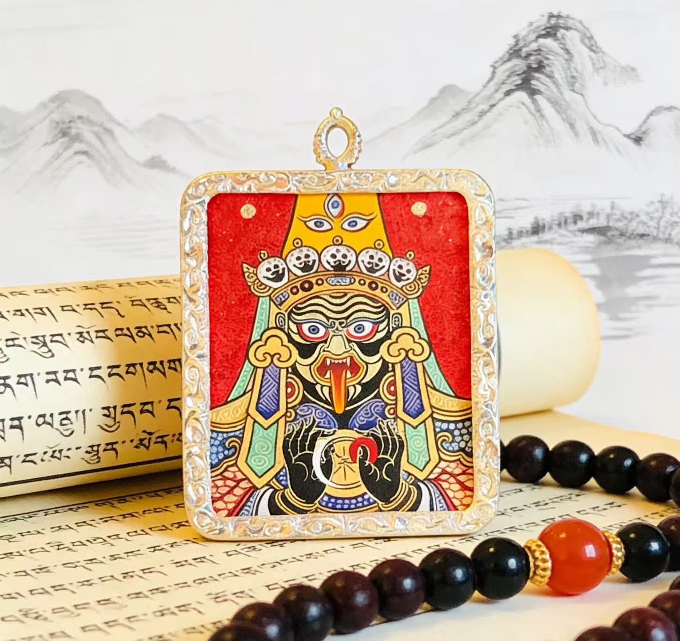 Zashi Lhamo Thangka Pendant Handmade |Tibetan Thangka Pendant Necklace | Traditional Hand-Painted Tibetan Cultural Art Jewelry | Natural Mineral Pigments | Limited Edition Craft|