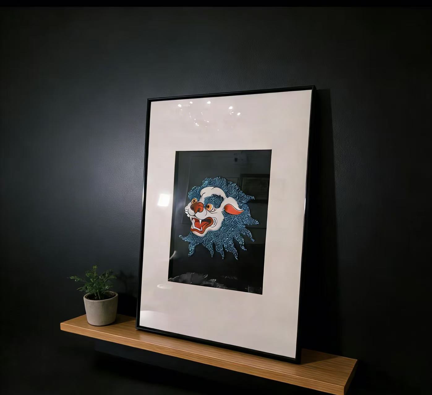 Tibetan Style Handmade Snow Lion Wall Art - Turquoise-Inspired Handcrafted Hanging Painting for Home Decor (Traditional Tibetan Art, Living Room/Study Room Decoration)