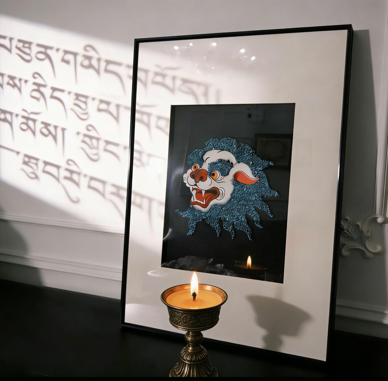 Tibetan Style Handmade Snow Lion Wall Art - Turquoise-Inspired Handcrafted Hanging Painting for Home Decor (Traditional Tibetan Art, Living Room/Study Room Decoration)