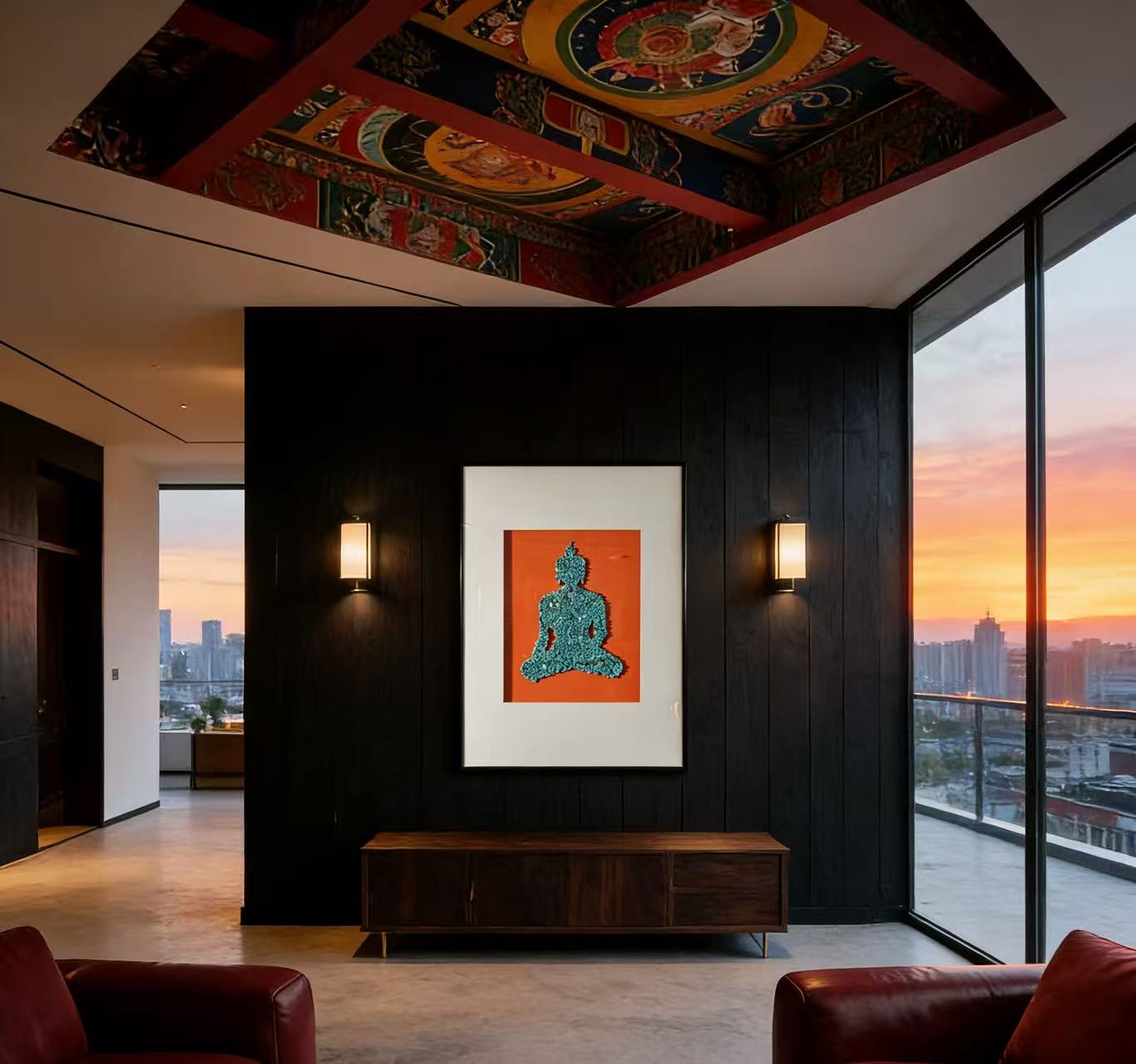 Tibetan Style Handmade Shakyamuni Wall Art - Turquoise-Inspired Handcrafted Hanging Painting for Home Decor (Traditional Tibetan Art, Living Room/Study Room Decoration)