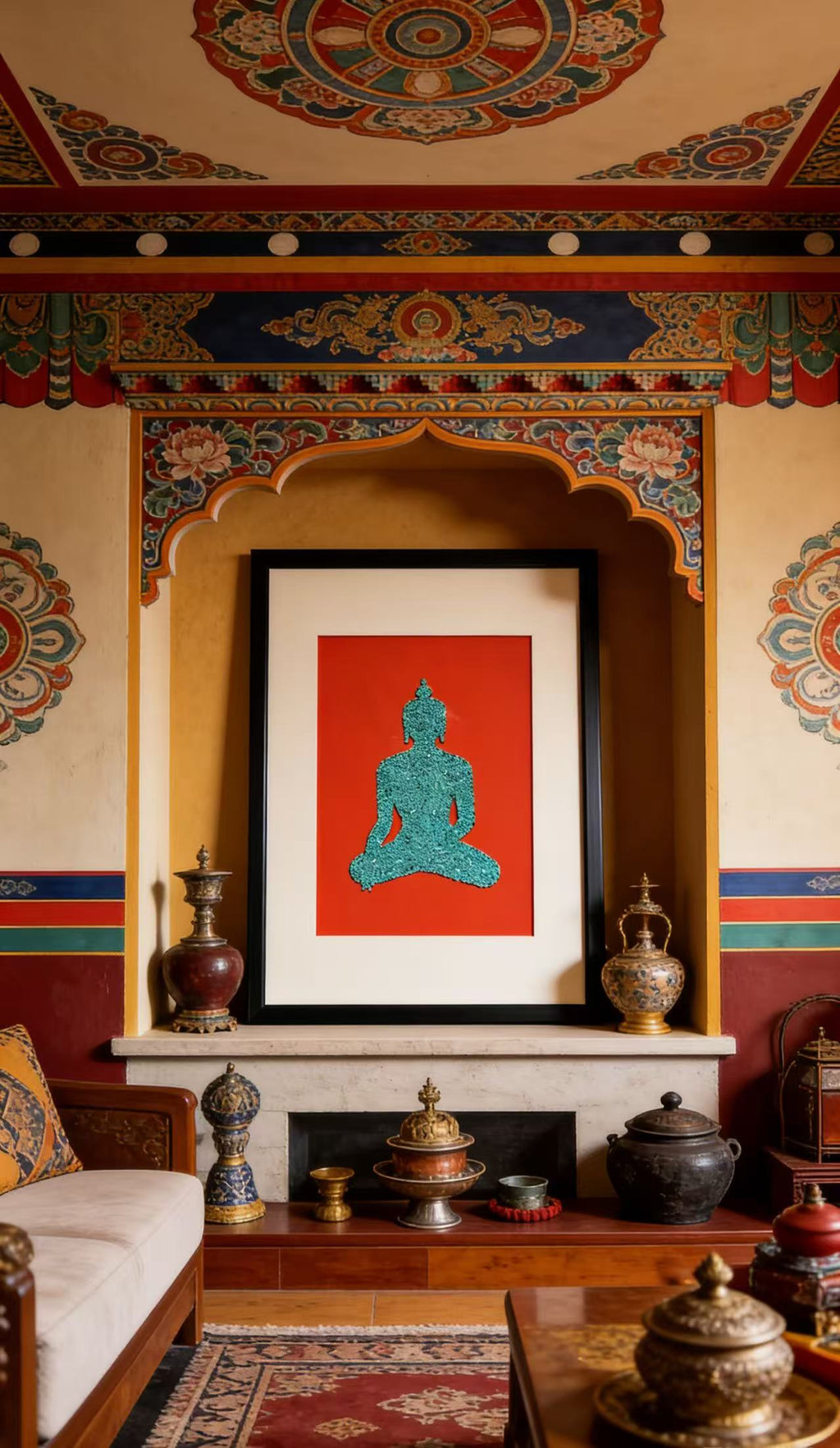 Tibetan Style Handmade Shakyamuni Wall Art - Turquoise-Inspired Handcrafted Hanging Painting for Home Decor (Traditional Tibetan Art, Living Room/Study Room Decoration)