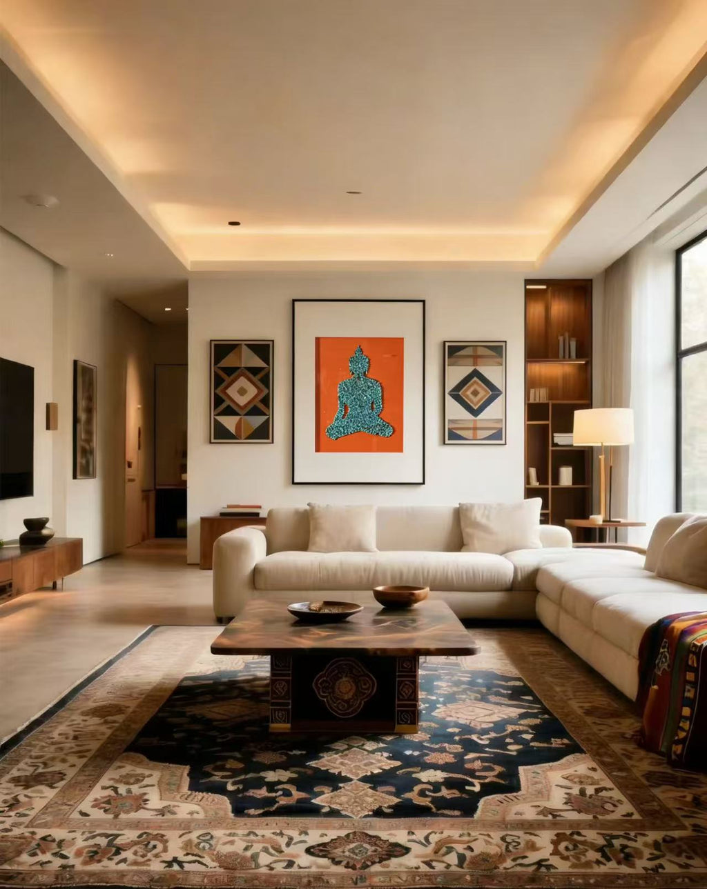 Tibetan Style Handmade Shakyamuni Wall Art - Turquoise-Inspired Handcrafted Hanging Painting for Home Decor (Traditional Tibetan Art, Living Room/Study Room Decoration)