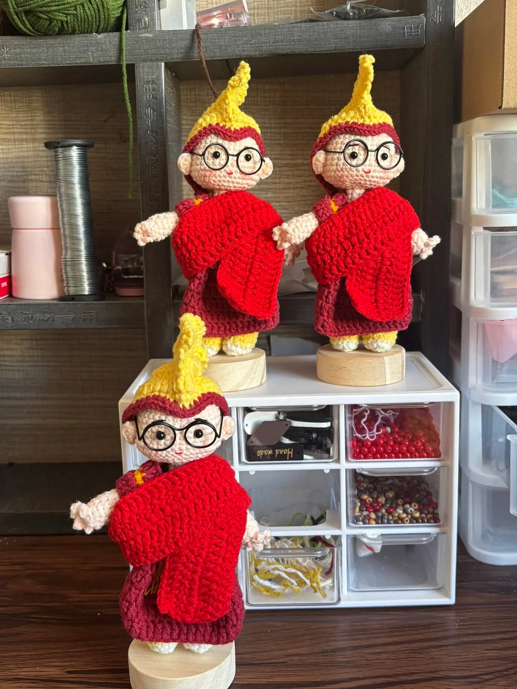 Handmade Crochet Tibetan Little Monk Figurine, Traditional Cultural Desk Ornament, Cute Handcrafted Spiritual Decor Gift