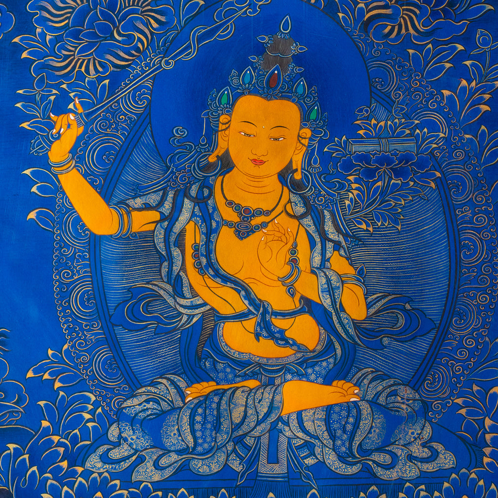 Hand-Painted Tibetan Thangka | Manjushri | Collectible Tibetan Art, Traditional Wall Decor for Home & Meditation Space
