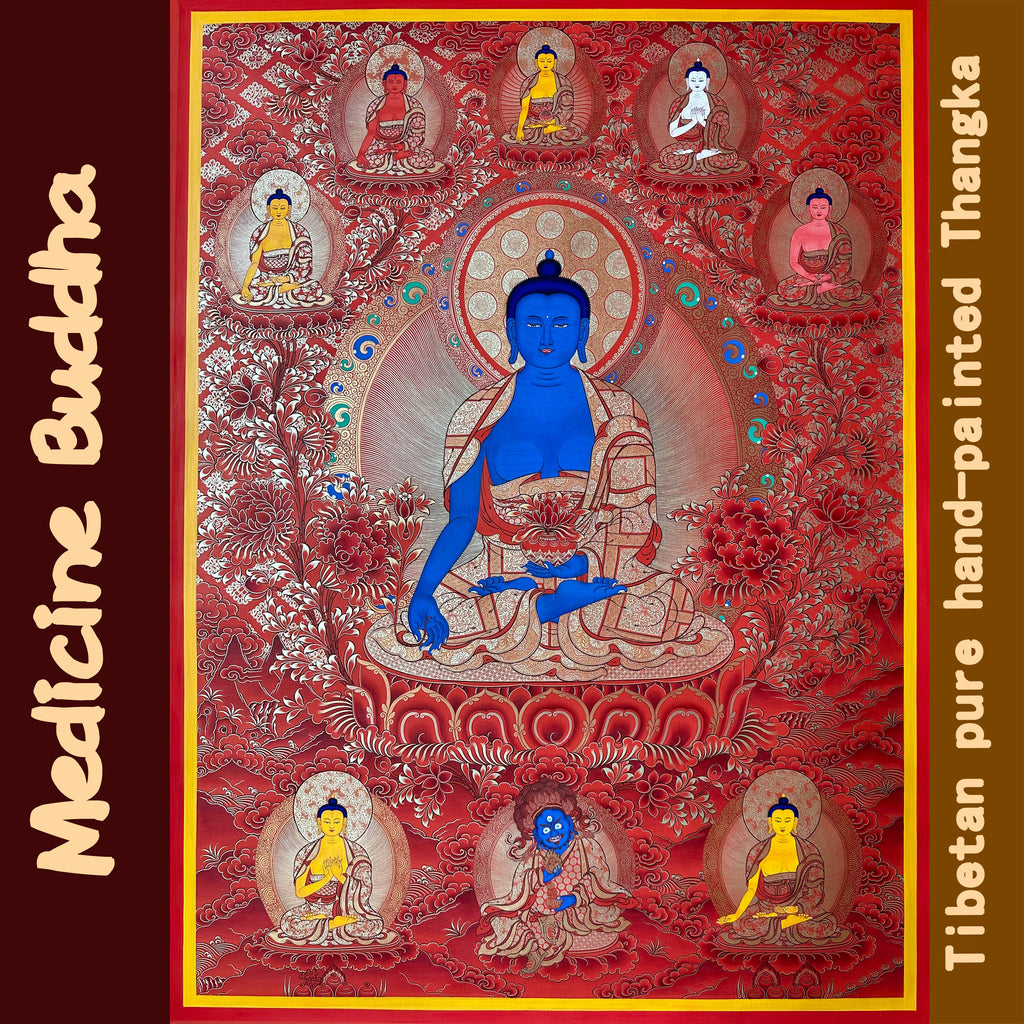 Hand-Painted Tibetan Thangka | Bhaisajyaguru| Collectible Tibetan Art, Traditional Wall Decor for Home & Meditation Space