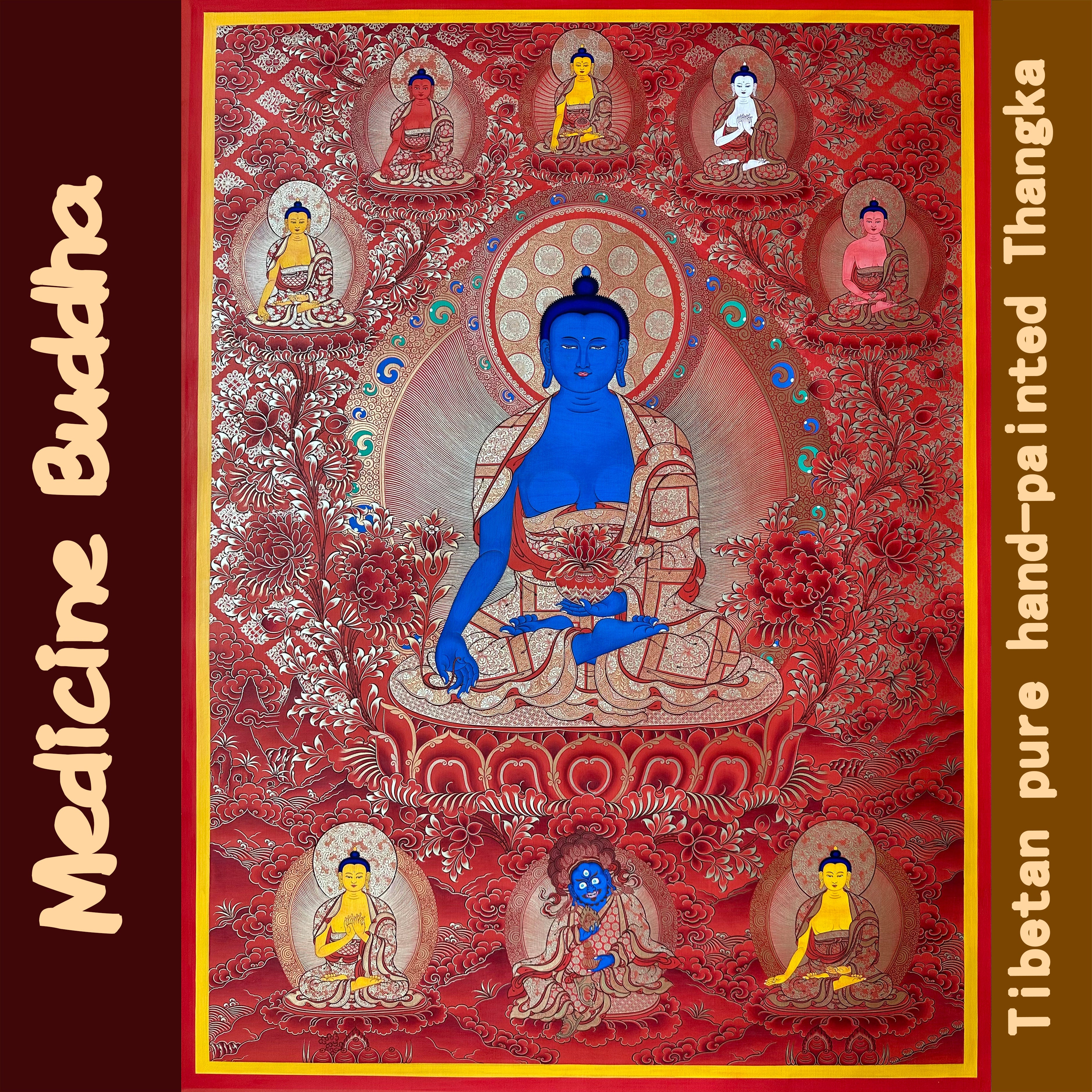 Hand-Painted Tibetan Thangka | Bhaisajyaguru| Collectible Tibetan Art, Traditional Wall Decor for Home & Meditation Space