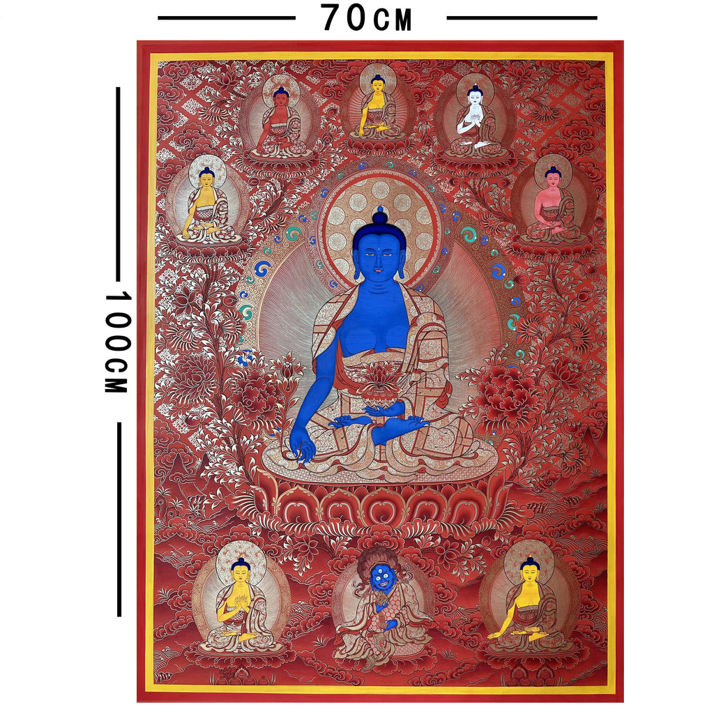 Hand-Painted Tibetan Thangka | Bhaisajyaguru| Collectible Tibetan Art, Traditional Wall Decor for Home & Meditation Space