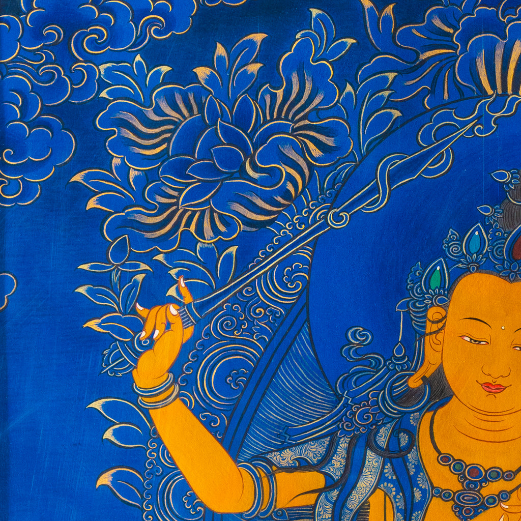 Hand-Painted Tibetan Thangka | Manjushri | Collectible Tibetan Art, Traditional Wall Decor for Home & Meditation Space