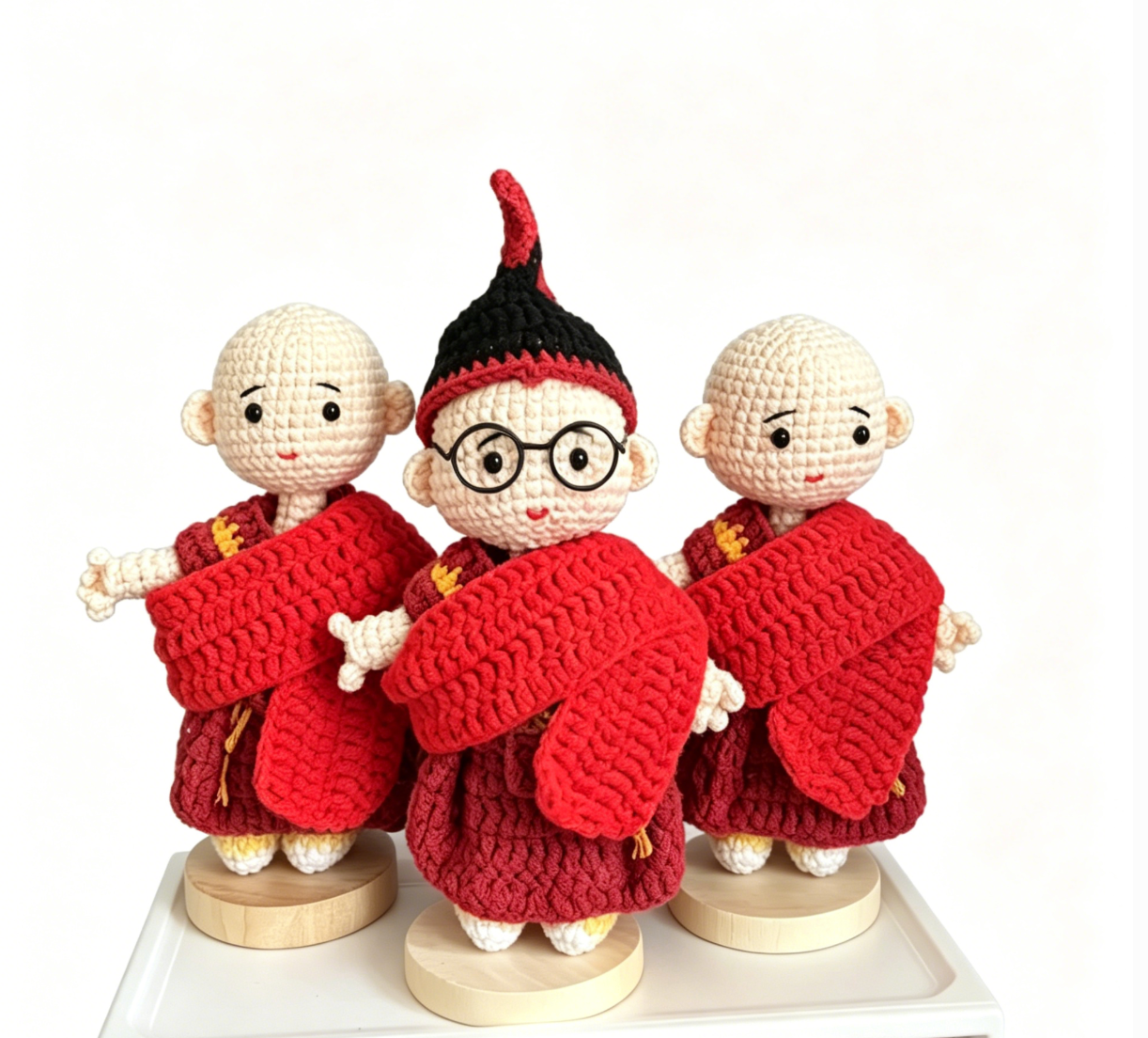 Handmade Crochet Tibetan Little Monk Figurine, Traditional Cultural Desk Ornament, Cute Handcrafted Spiritual Decor Gift