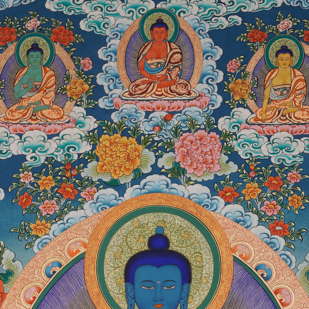Hand-Painted Tibetan Thangka | Medicine Buddha | Collectible Tibetan Art, Traditional Wall Decor for Home & Meditation Space