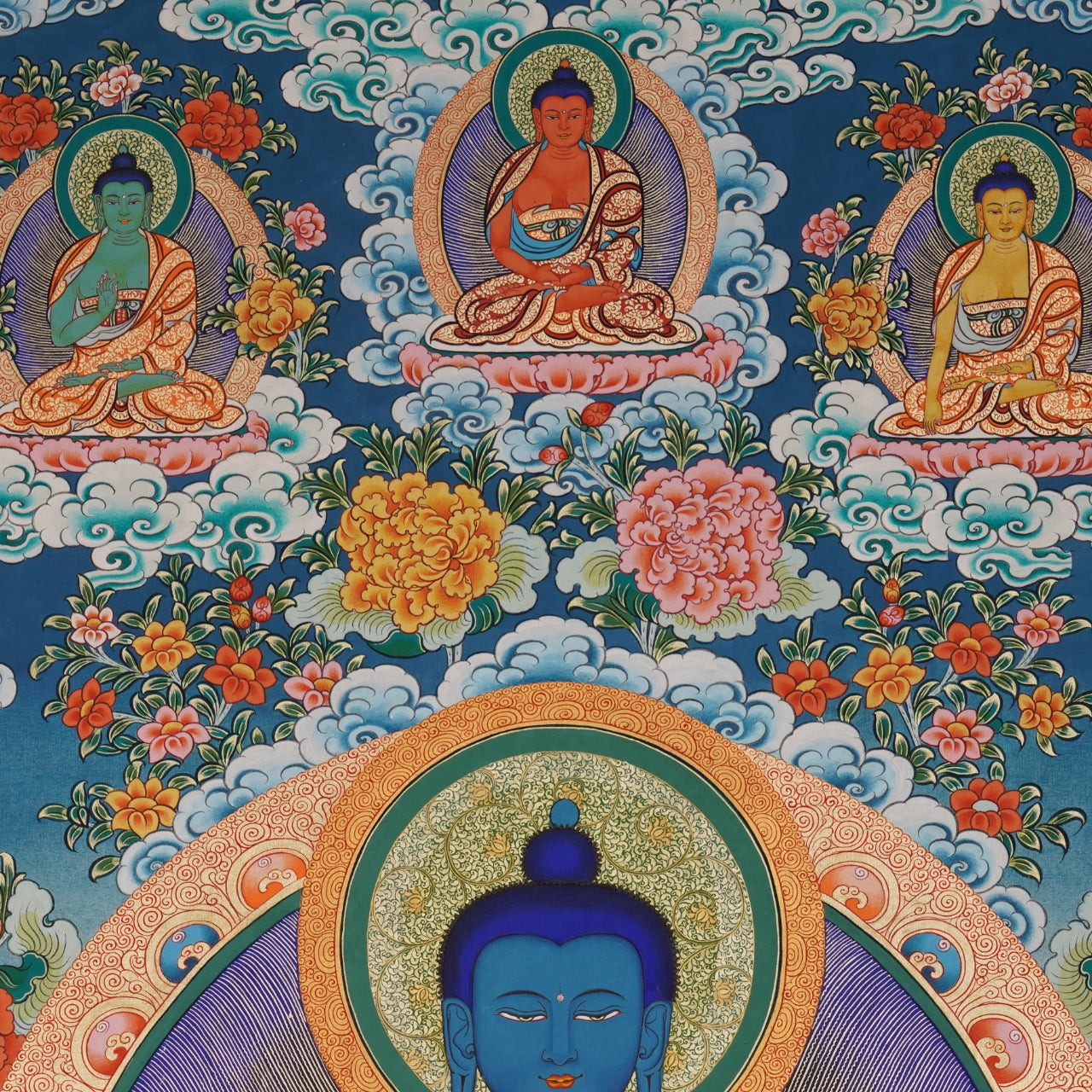 Hand-Painted Tibetan Thangka | Medicine Buddha | Collectible Tibetan Art, Traditional Wall Decor for Home & Meditation Space