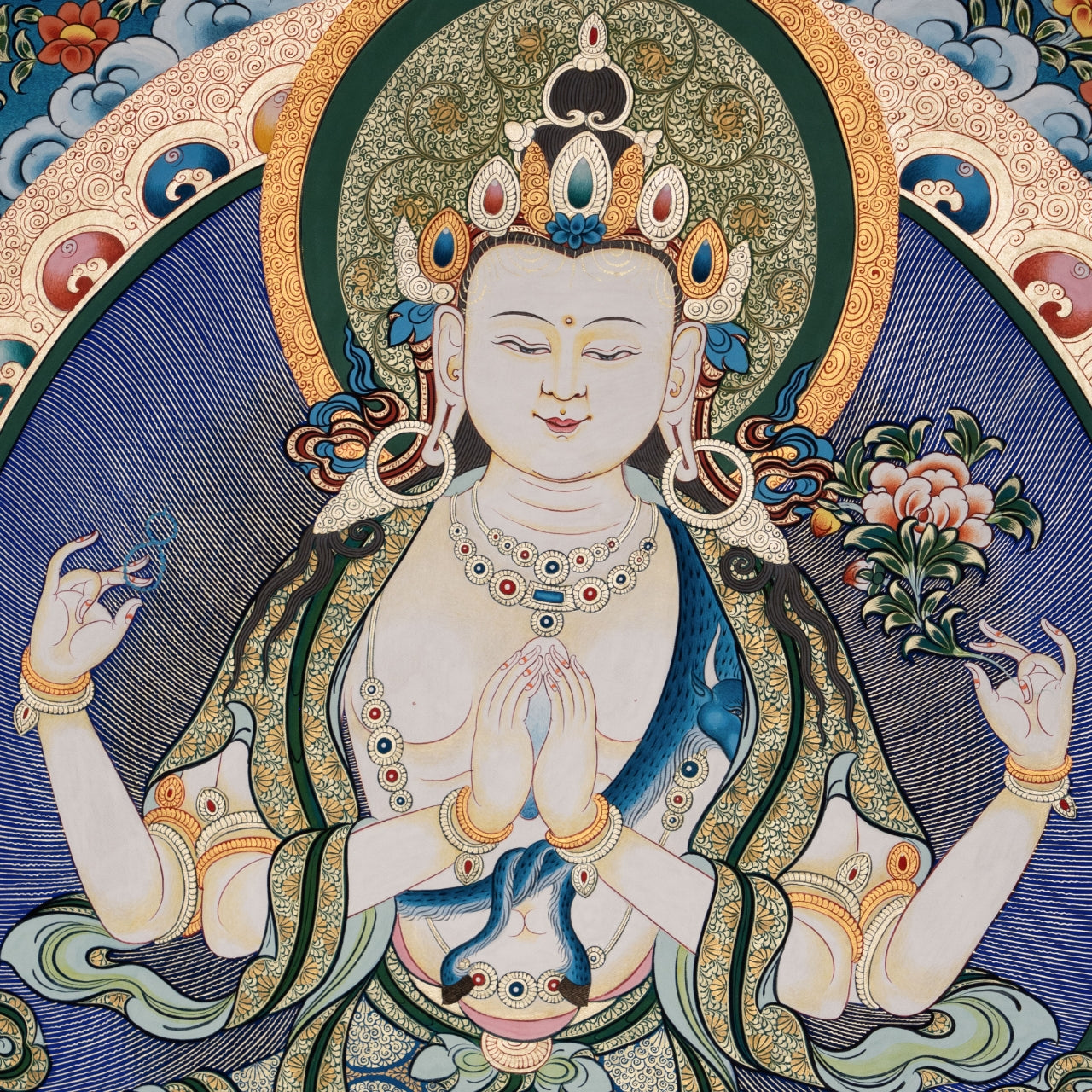 Hand-Painted Tibetan Thangka | Avalokiteshwara| Collectible Tibetan Art, Traditional Wall Decor for Home & Meditation Space