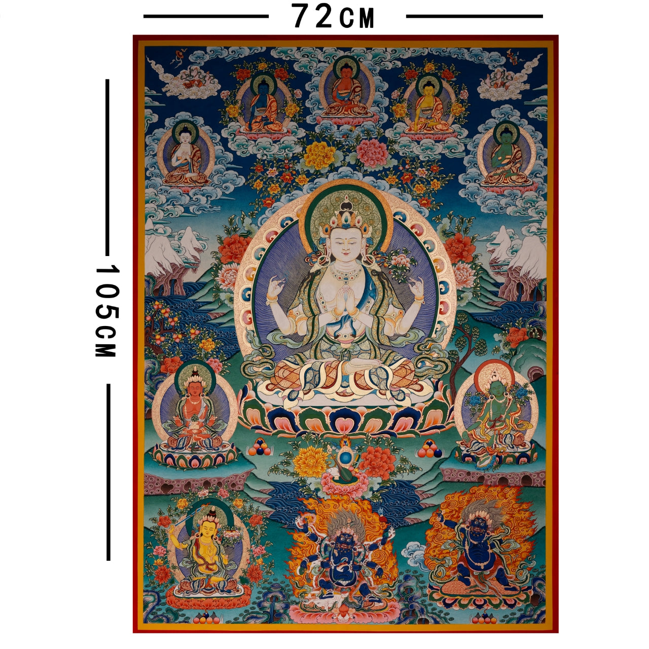 Hand-Painted Tibetan Thangka | Avalokiteshwara| Collectible Tibetan Art, Traditional Wall Decor for Home & Meditation Space