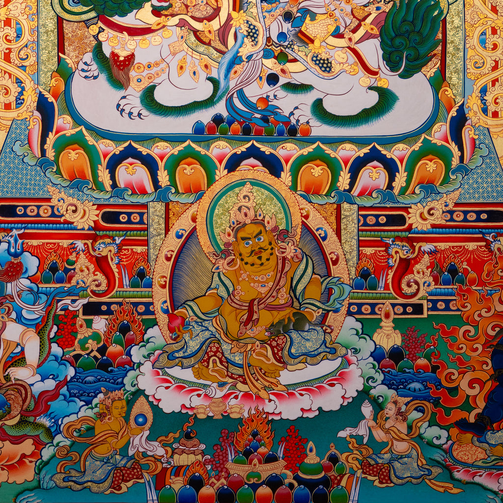 Hand-Painted Tibetan Thangka | Vaishravana| Collectible Tibetan Art, Traditional Wall Decor for Home & Meditation Space