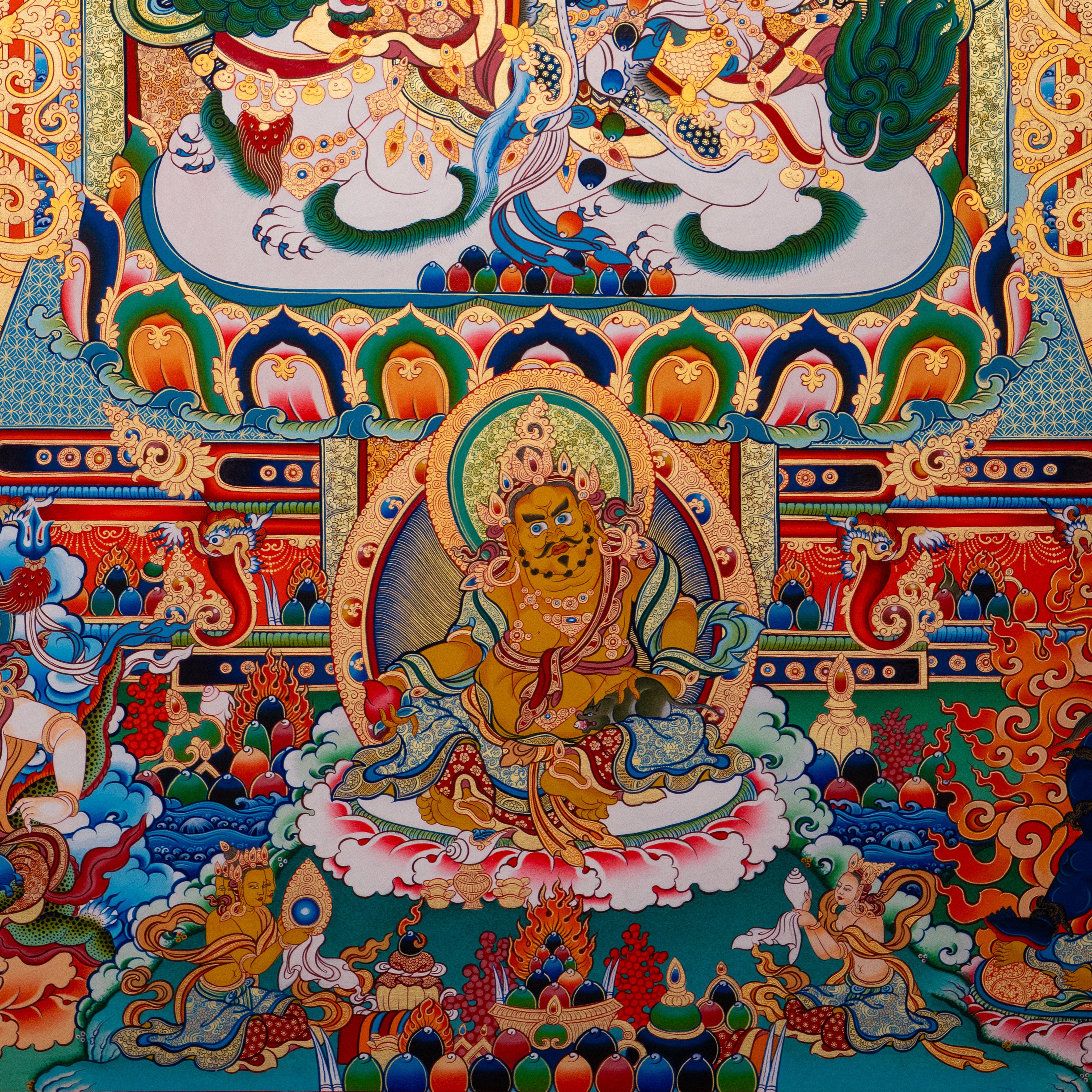 Hand-Painted Tibetan Thangka | Vaishravana| Collectible Tibetan Art, Traditional Wall Decor for Home & Meditation Space