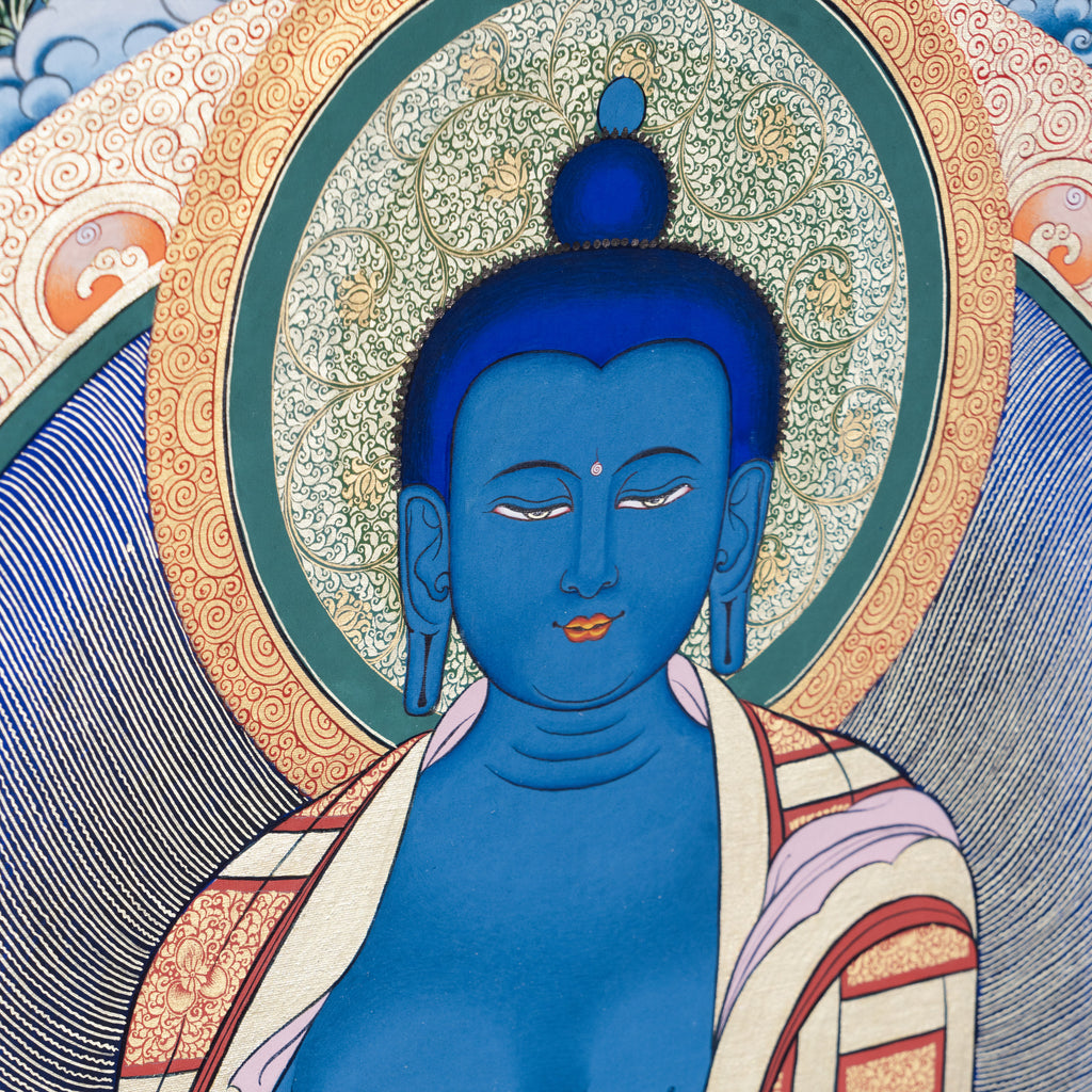 Hand-Painted Tibetan Thangka | Medicine Buddha | Collectible Tibetan Art, Traditional Wall Decor for Home & Meditation Space