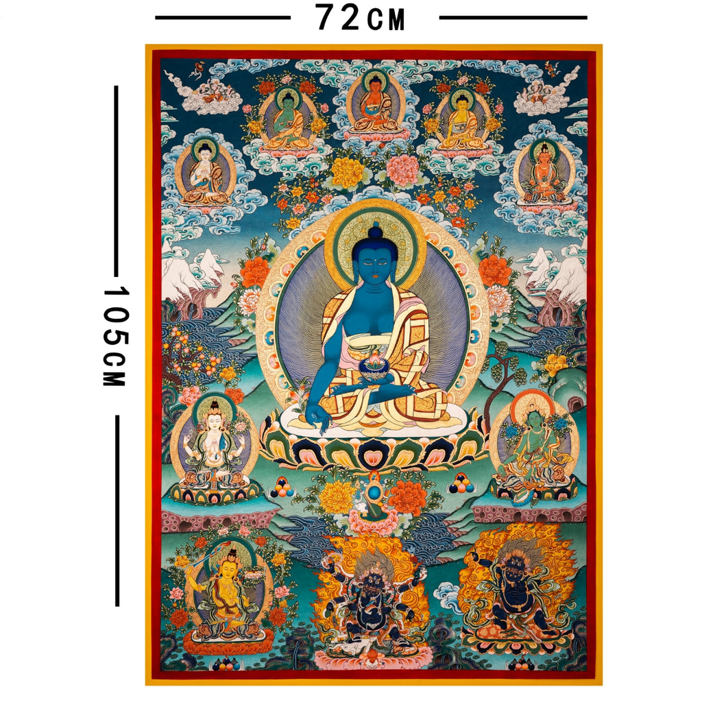 Hand-Painted Tibetan Thangka | Medicine Buddha | Collectible Tibetan Art, Traditional Wall Decor for Home & Meditation Space