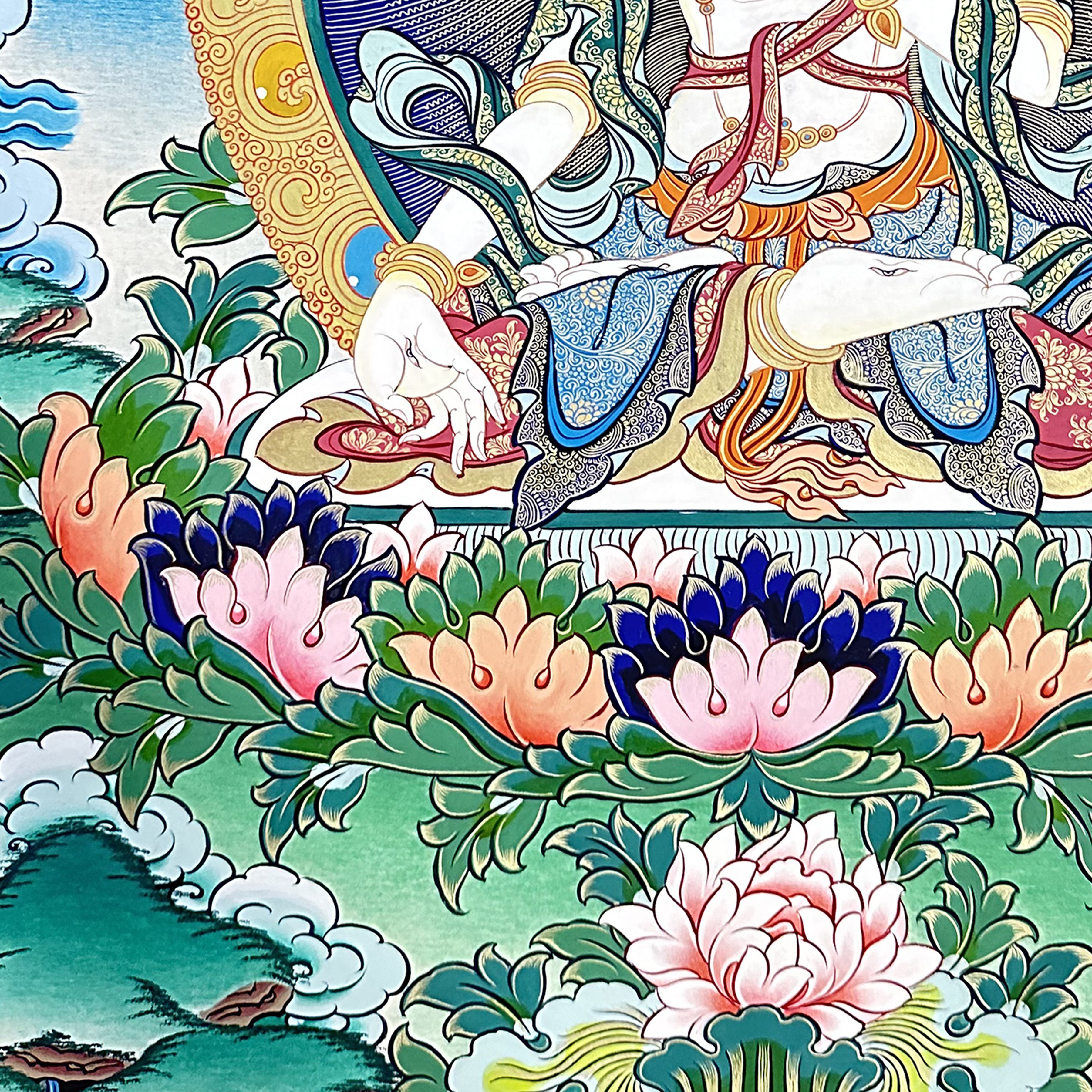 Hand-Painted Tibetan Thangka | White Tara| Collectible Tibetan Art, Traditional Wall Decor for Home & Meditation Space