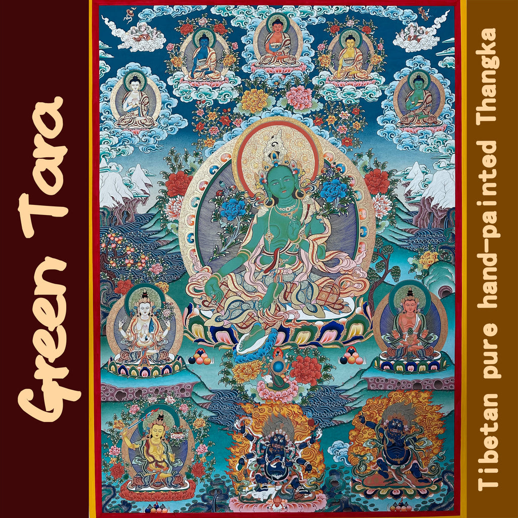 Hand-Painted Tibetan Thangka | Green Tara | Collectible Tibetan Art, Traditional Wall Decor for Home & Meditation Space