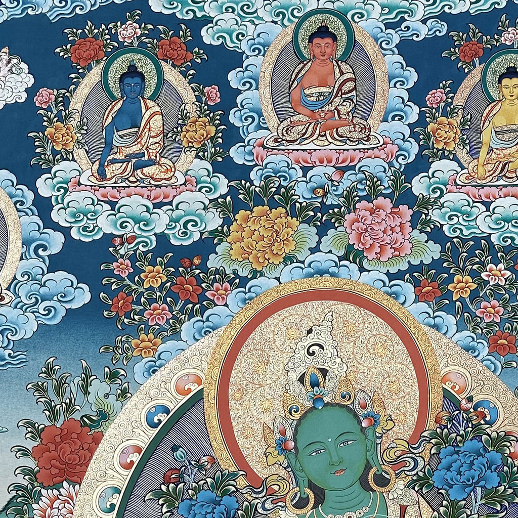 Hand-Painted Tibetan Thangka | Green Tara | Collectible Tibetan Art, Traditional Wall Decor for Home & Meditation Space