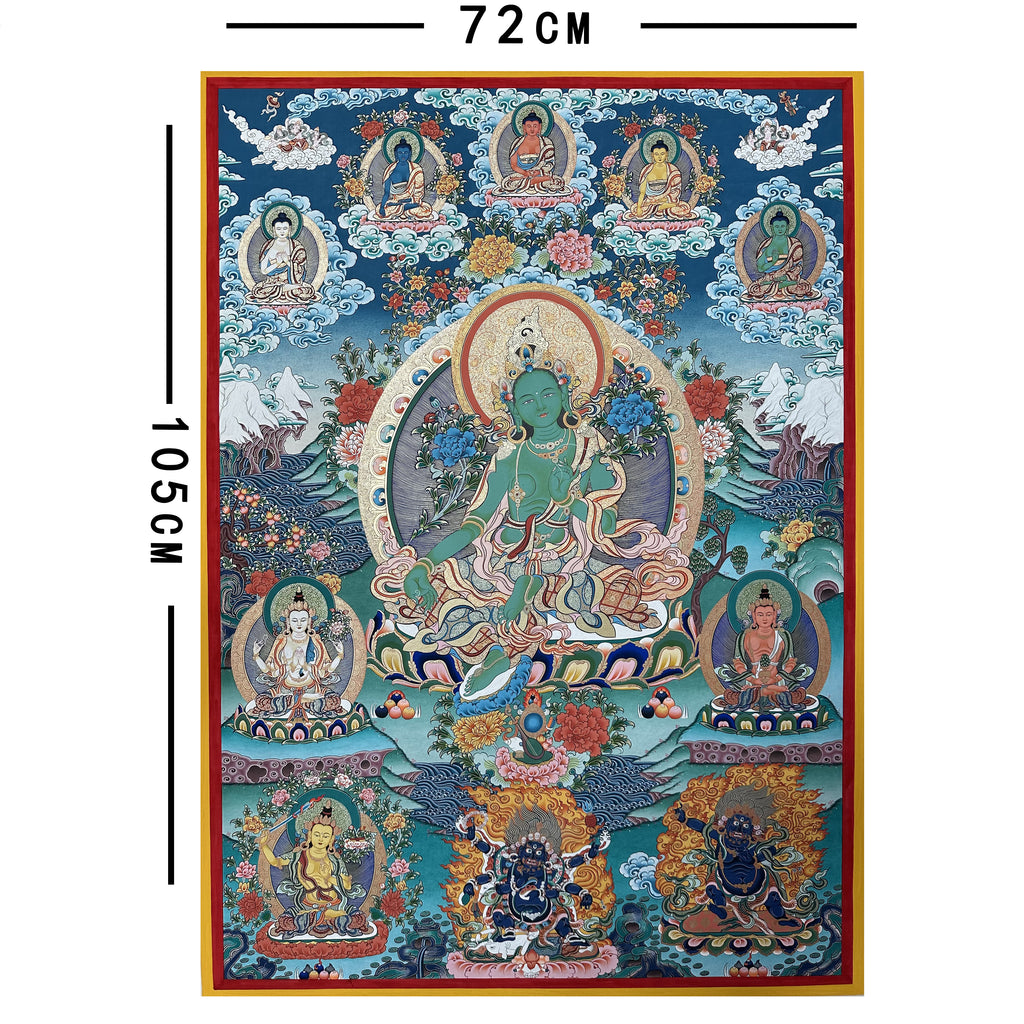 Hand-Painted Tibetan Thangka | Green Tara | Collectible Tibetan Art, Traditional Wall Decor for Home & Meditation Space