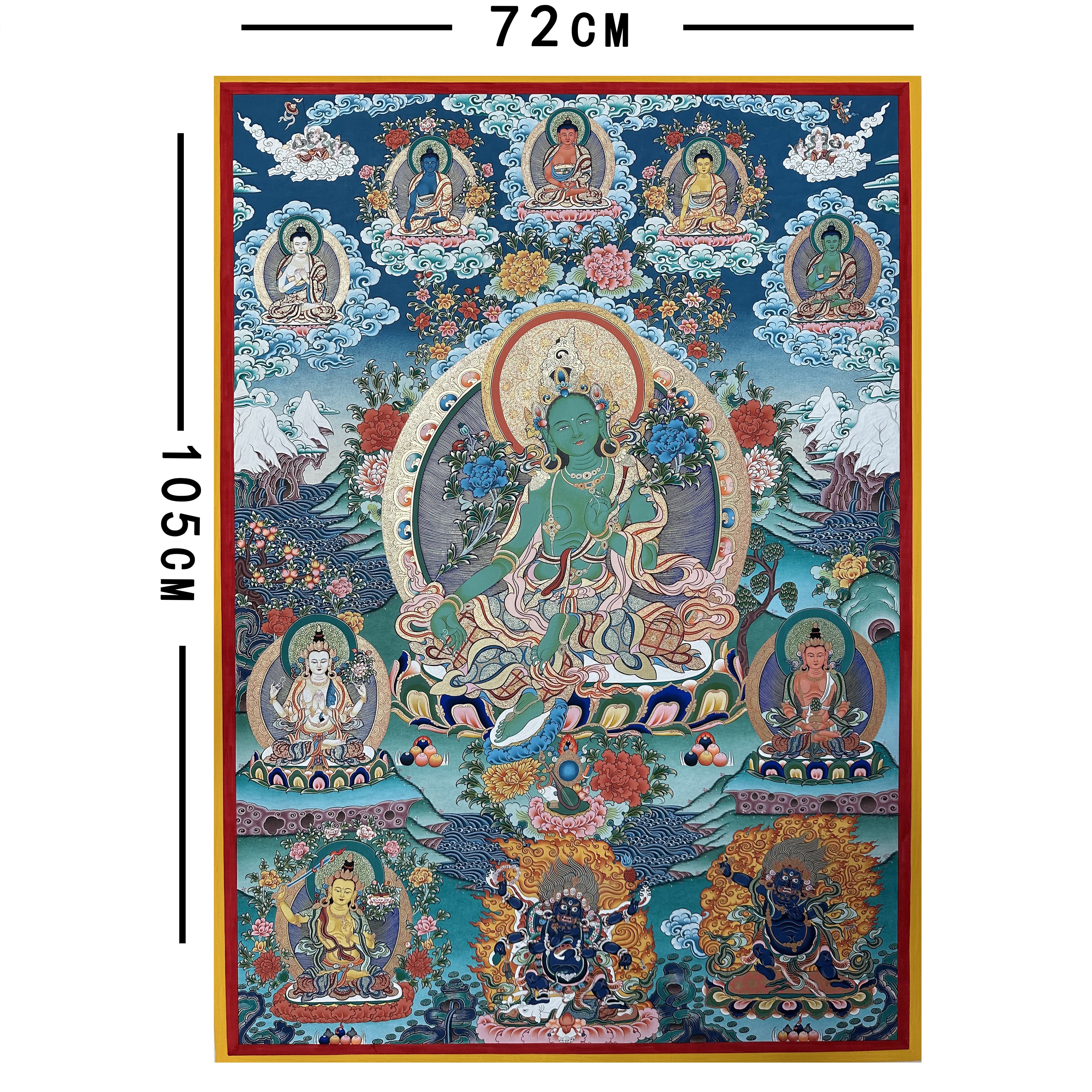 Hand-Painted Tibetan Thangka | Green Tara | Collectible Tibetan Art, Traditional Wall Decor for Home & Meditation Space